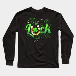 Green Golden Luck Logo With Horseshoe For St Patricks Day Long Sleeve T-Shirt